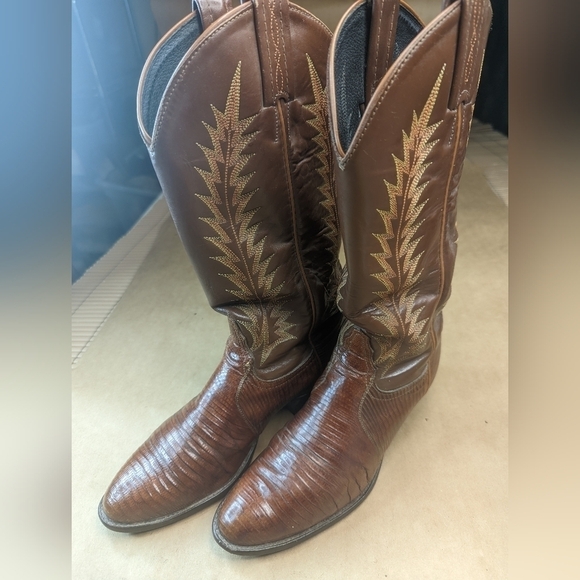 Tony Lama boots women's sz 6.5M Exotic Genuine Brown Teju Lizard Western cowgirl - Picture 1 of 11